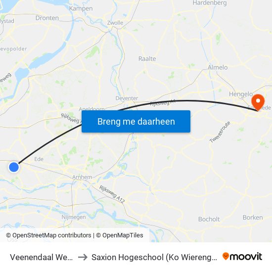 Veenendaal West to Saxion Hogeschool (Ko Wierenga) map