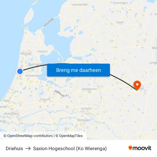 Driehuis to Saxion Hogeschool (Ko Wierenga) map