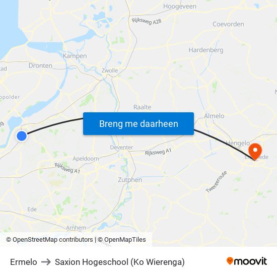 Ermelo to Saxion Hogeschool (Ko Wierenga) map