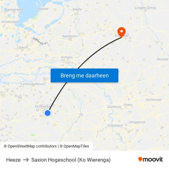 Heeze to Saxion Hogeschool (Ko Wierenga) map