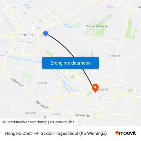 Hengelo Oost to Saxion Hogeschool (Ko Wierenga) map