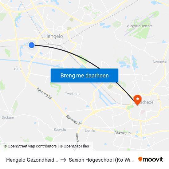 Hengelo Gezondheidspark to Saxion Hogeschool (Ko Wierenga) map