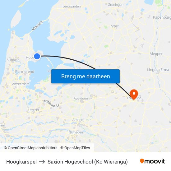 Hoogkarspel to Saxion Hogeschool (Ko Wierenga) map