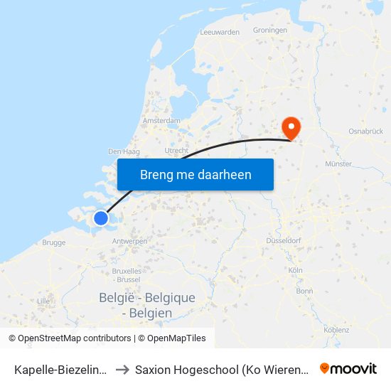 Kapelle-Biezelinge to Saxion Hogeschool (Ko Wierenga) map