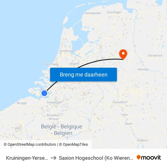 Kruiningen-Yerseke to Saxion Hogeschool (Ko Wierenga) map