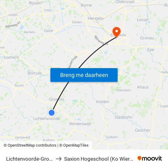 Lichtenvoorde-Groenlo to Saxion Hogeschool (Ko Wierenga) map