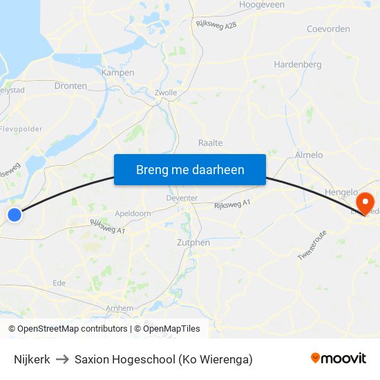 Nijkerk to Saxion Hogeschool (Ko Wierenga) map