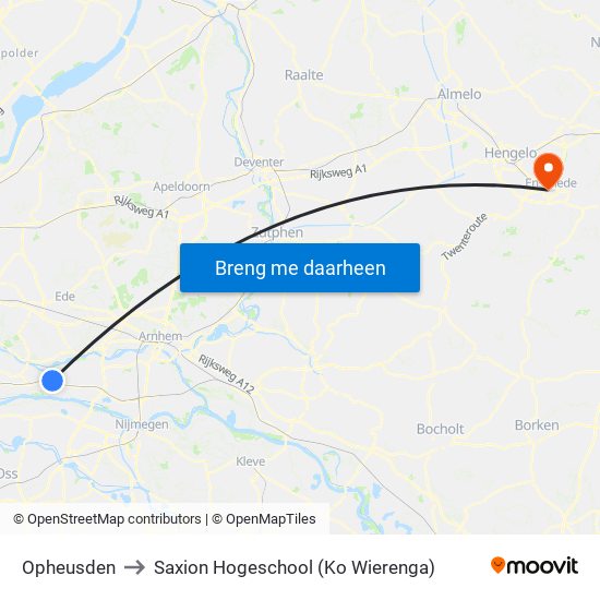 Opheusden to Saxion Hogeschool (Ko Wierenga) map