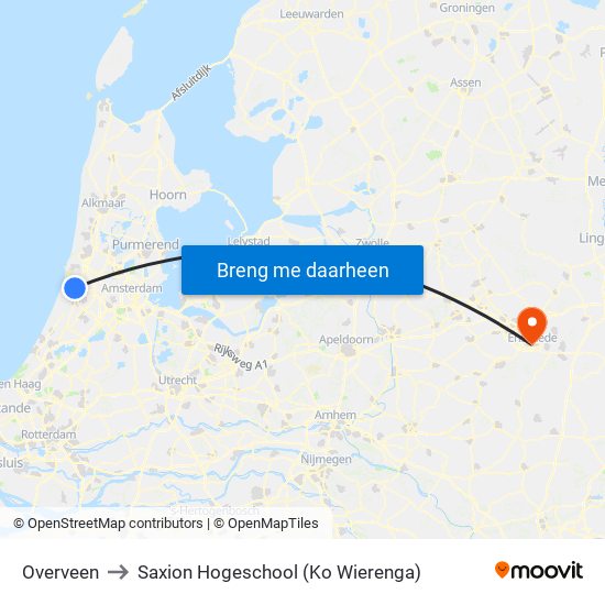 Overveen to Saxion Hogeschool (Ko Wierenga) map