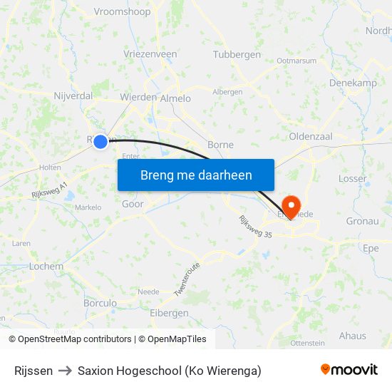 Rijssen to Saxion Hogeschool (Ko Wierenga) map