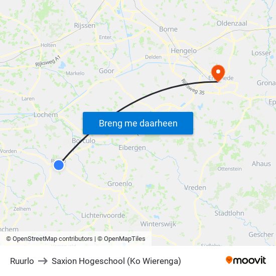 Ruurlo to Saxion Hogeschool (Ko Wierenga) map