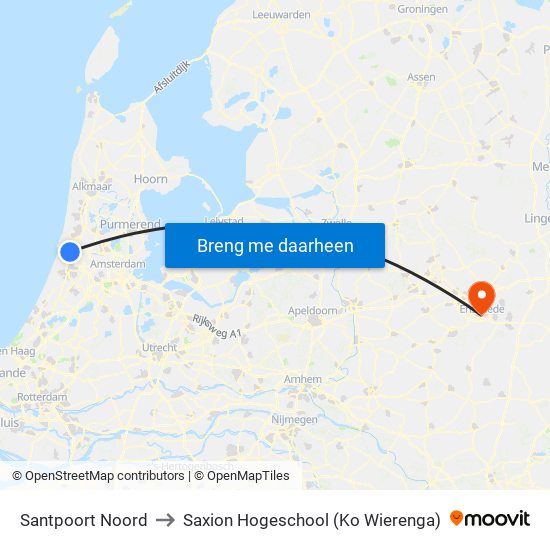 Santpoort Noord to Saxion Hogeschool (Ko Wierenga) map