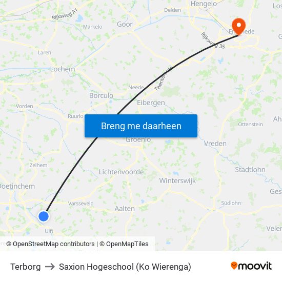 Terborg to Saxion Hogeschool (Ko Wierenga) map