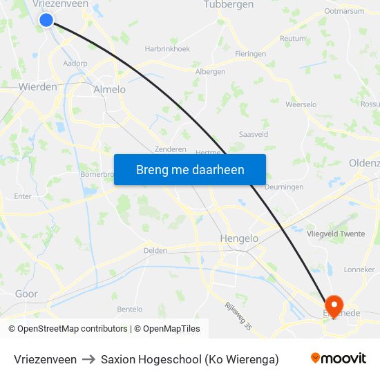 Vriezenveen to Saxion Hogeschool (Ko Wierenga) map