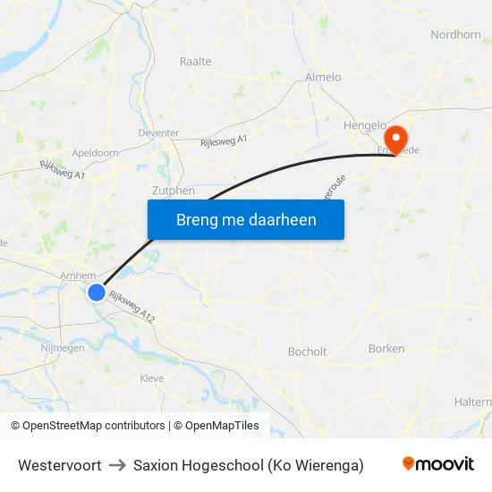 Westervoort to Saxion Hogeschool (Ko Wierenga) map