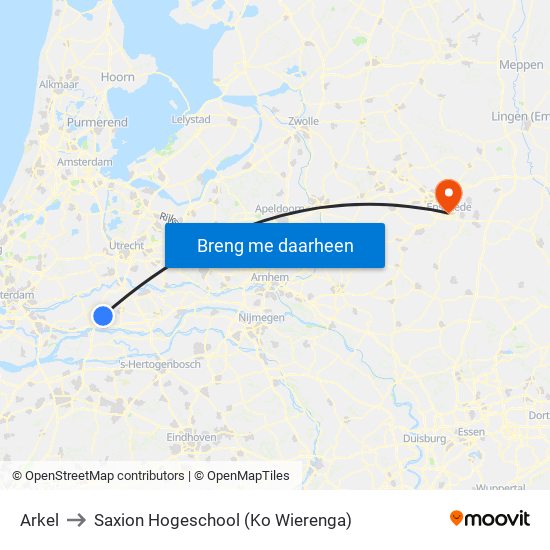 Arkel to Saxion Hogeschool (Ko Wierenga) map
