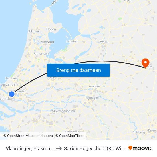 Vlaardingen, Erasmusplein to Saxion Hogeschool (Ko Wierenga) map