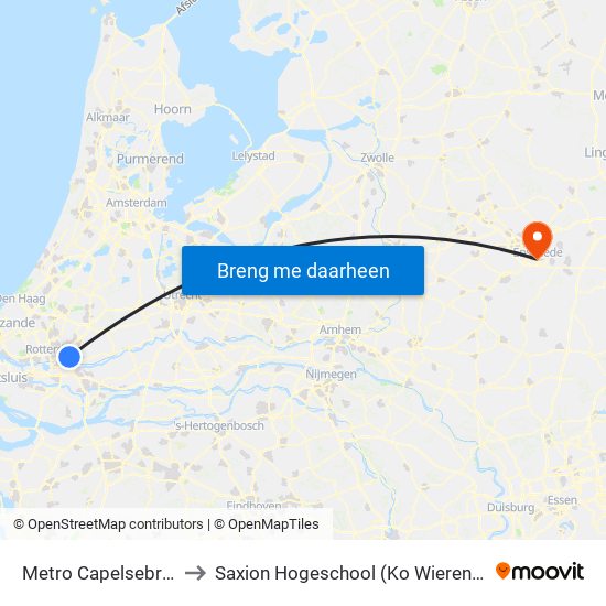 Metro Capelsebrug to Saxion Hogeschool (Ko Wierenga) map
