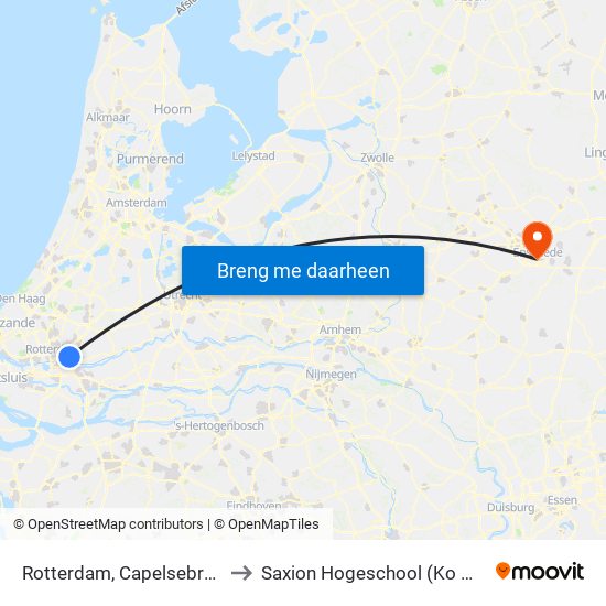 Rotterdam, Capelsebrug Hoog to Saxion Hogeschool (Ko Wierenga) map