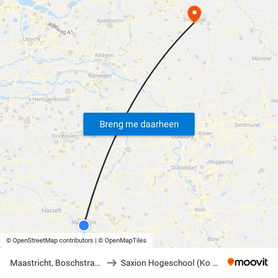 Maastricht, Boschstraat/Markt to Saxion Hogeschool (Ko Wierenga) map