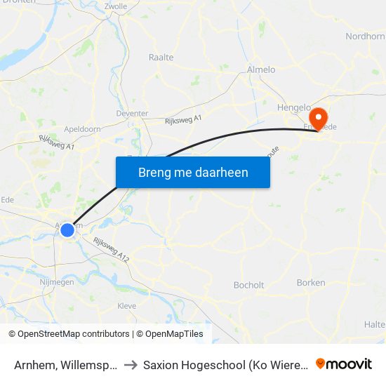Arnhem, Willemsplein to Saxion Hogeschool (Ko Wierenga) map