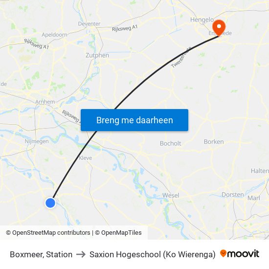 Boxmeer, Station to Saxion Hogeschool (Ko Wierenga) map