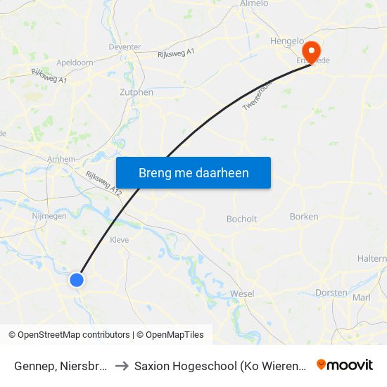 Gennep, Niersbrug to Saxion Hogeschool (Ko Wierenga) map