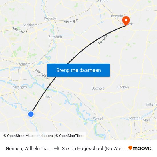 Gennep, Wilhelminaplein to Saxion Hogeschool (Ko Wierenga) map