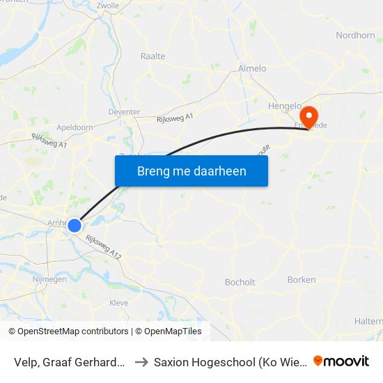 Velp, Graaf Gerhardstraat to Saxion Hogeschool (Ko Wierenga) map