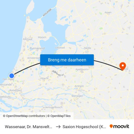Wassenaar, Dr. Mansveltkade/Duinrell to Saxion Hogeschool (Ko Wierenga) map