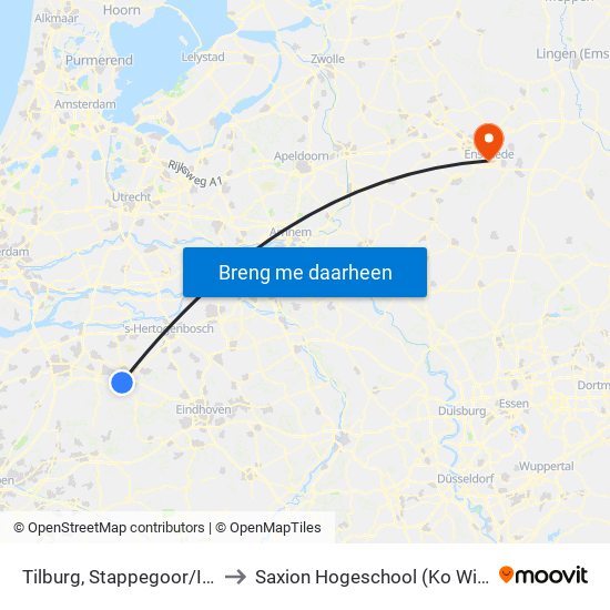 Tilburg, Stappegoor/Ijsbaan to Saxion Hogeschool (Ko Wierenga) map