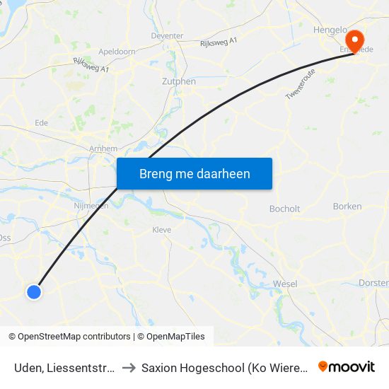 Uden, Liessentstraat to Saxion Hogeschool (Ko Wierenga) map