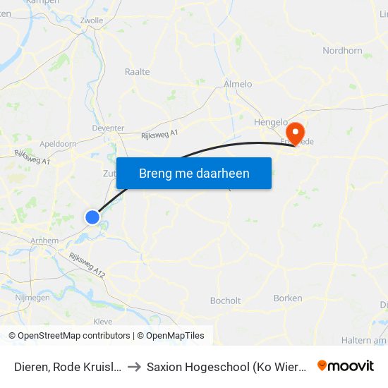 Dieren, Rode Kruislaan to Saxion Hogeschool (Ko Wierenga) map
