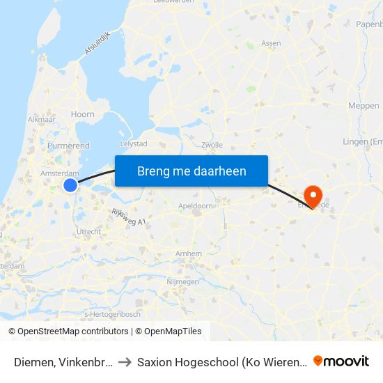 Diemen, Vinkenbrug to Saxion Hogeschool (Ko Wierenga) map