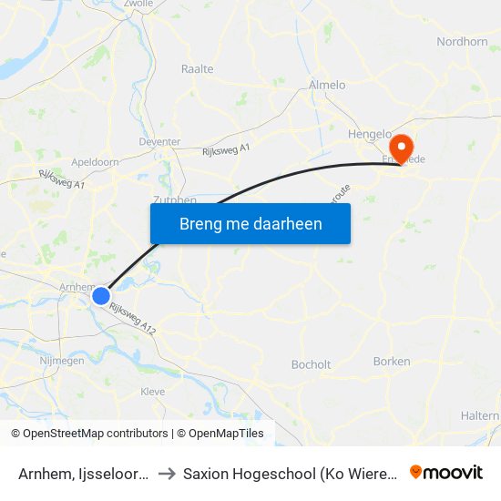 Arnhem, Ijsseloord 2 to Saxion Hogeschool (Ko Wierenga) map