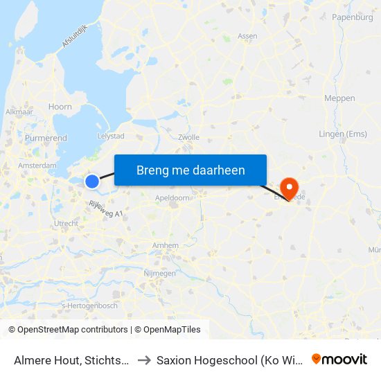 Almere Hout, Stichtse Brug to Saxion Hogeschool (Ko Wierenga) map