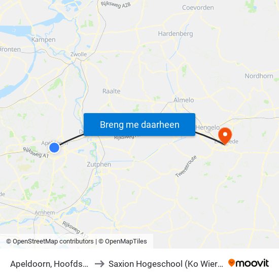 Apeldoorn, Hoofdstraat to Saxion Hogeschool (Ko Wierenga) map