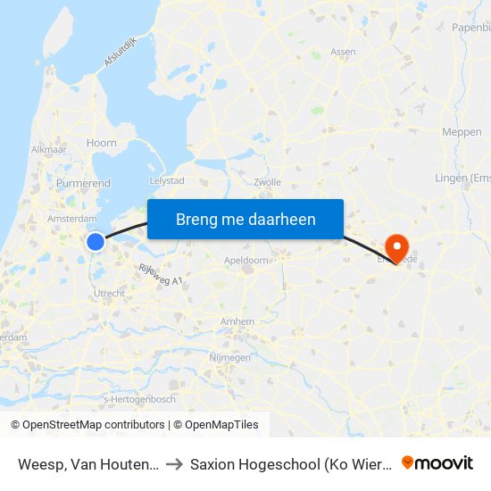 Weesp, Van Houtenlaan to Saxion Hogeschool (Ko Wierenga) map