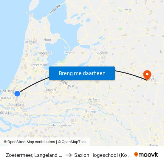 Zoetermeer, Langeland Ziekenhuis to Saxion Hogeschool (Ko Wierenga) map