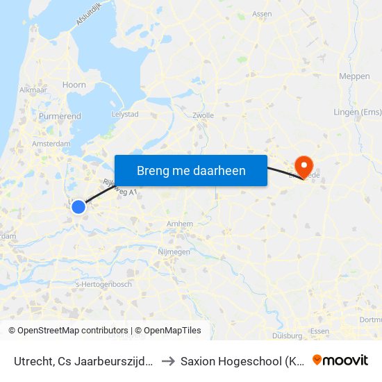 Utrecht, Cs Jaarbeurszijde (Perron C9) to Saxion Hogeschool (Ko Wierenga) map