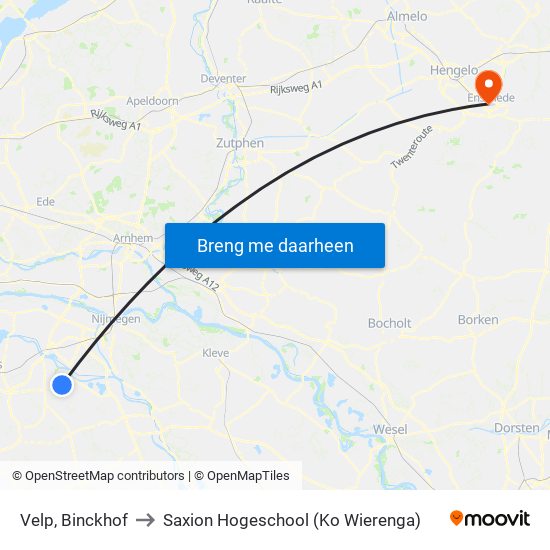 Velp, Binckhof to Saxion Hogeschool (Ko Wierenga) map