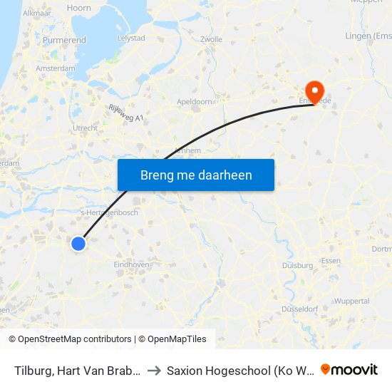 Tilburg, Hart Van Brabantlaan to Saxion Hogeschool (Ko Wierenga) map