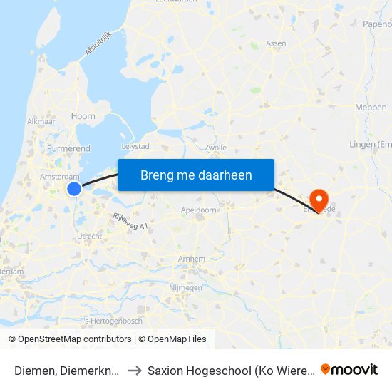 Diemen, Diemerknoop to Saxion Hogeschool (Ko Wierenga) map