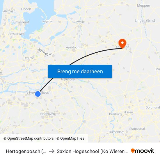 Hertogenbosch ('S) to Saxion Hogeschool (Ko Wierenga) map