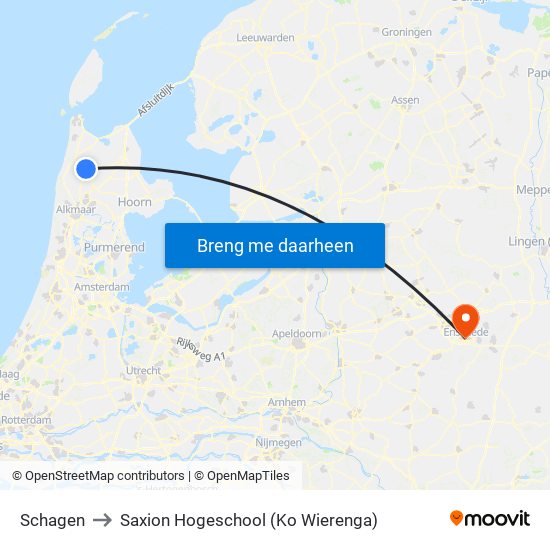 Schagen to Saxion Hogeschool (Ko Wierenga) map