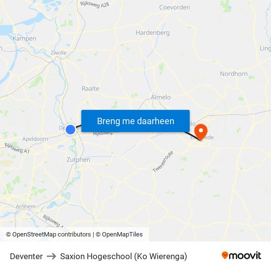 Deventer to Saxion Hogeschool (Ko Wierenga) map