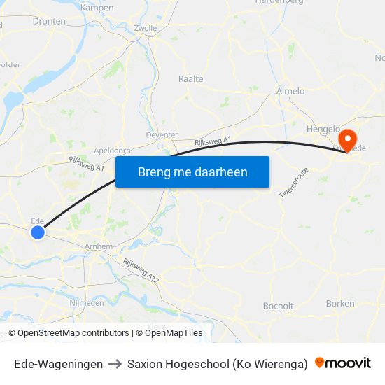 Ede-Wageningen to Saxion Hogeschool (Ko Wierenga) map