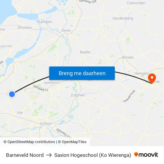 Barneveld Noord to Saxion Hogeschool (Ko Wierenga) map