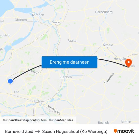 Barneveld Zuid to Saxion Hogeschool (Ko Wierenga) map