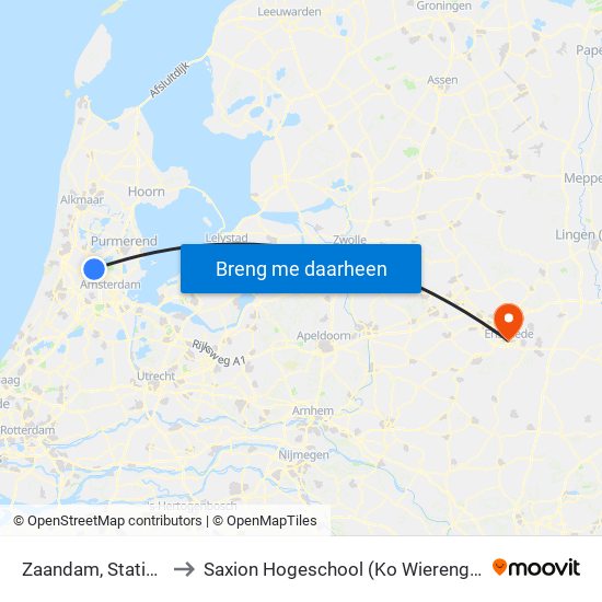 Zaandam, Station to Saxion Hogeschool (Ko Wierenga) map